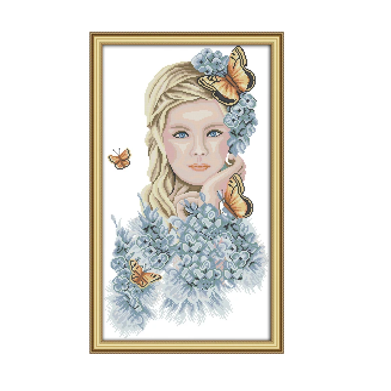 

Joy Sunday Cross Stitch Printed Canvas Madame Butterfly Beautiful Girl Cross Stitch Kits Set Needlework Embroidery 11CT 14CT DIY