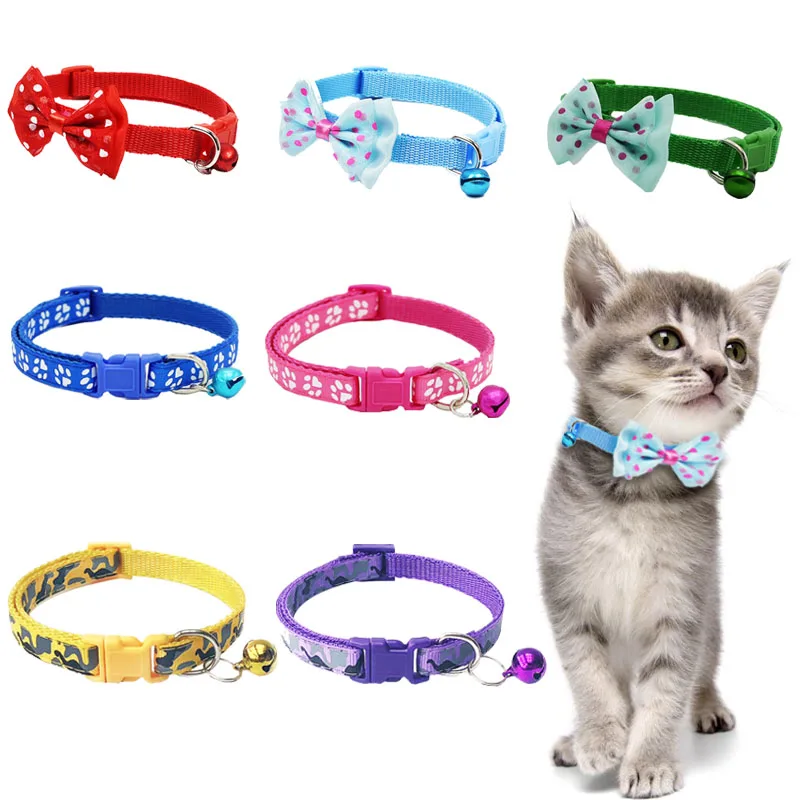 Bow Dog Collar Cute Pet Collars With Bells Small Cats Dogs Yorkies Neck Belt Adjustable Claw Pet Cat Collar Necklace collar gato