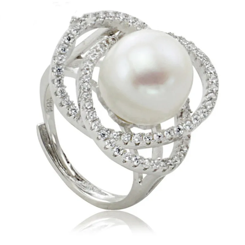 9 10mm button AAA real freshwater pearl rings for woman 925 sterling