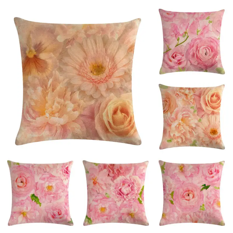 45cm*45cm Pink roses design linen/cotton throw pillow covers couch