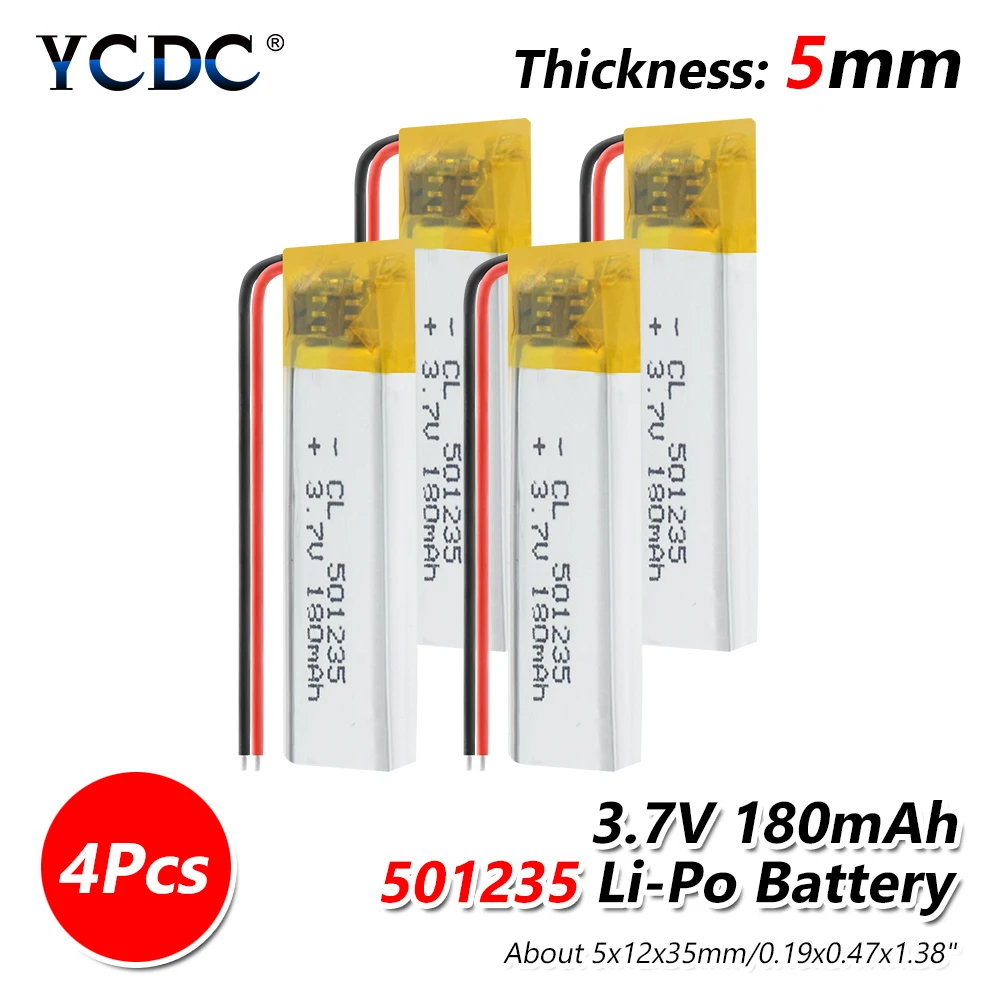 1/2/4 шт. 501235 3,7 v 180mAh литий-полимерная батарея 3 7 Вольт ли бо ионным lipo аккумуляторные батареи для dvd gps навигации