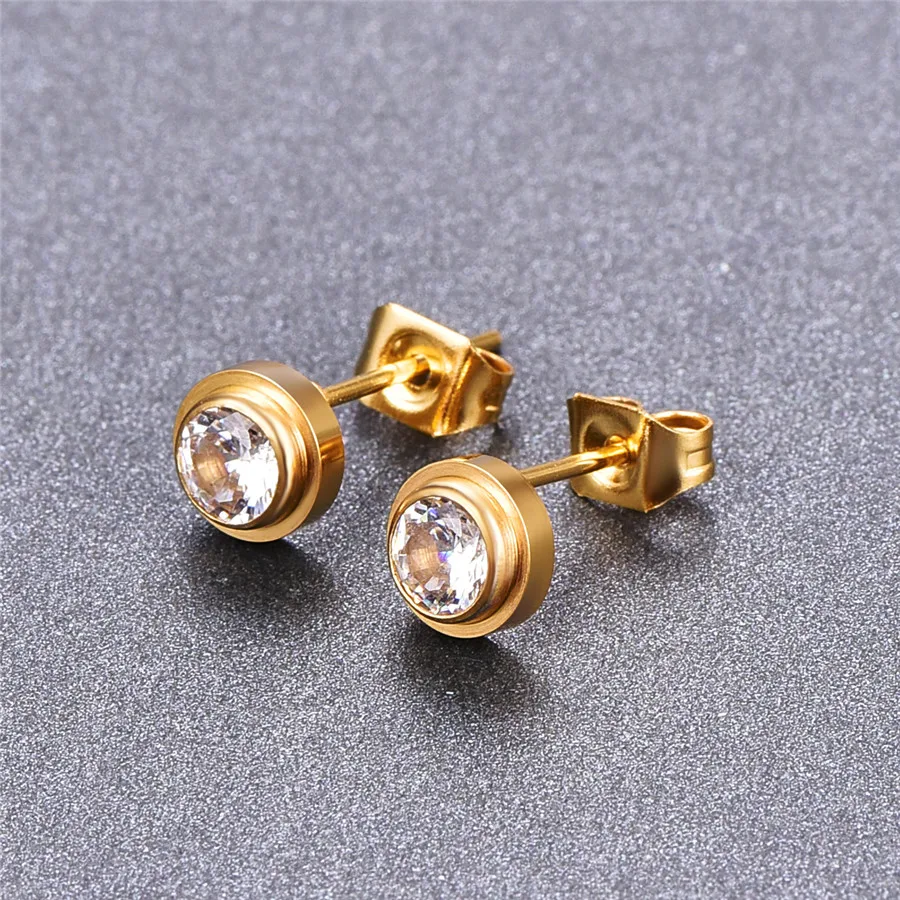 

Martick Round Stud Earrings Rose Gold Color Single Shining Cubic Woman Brincos Earrings Wedding Jewelry E155