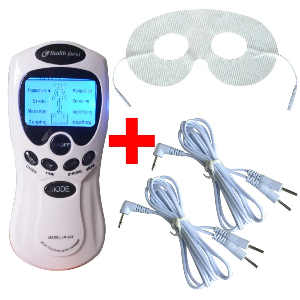 Digital Health Massager Dual Channel Silvery Muscle Stimulator Acupuncture Physiotherapy Massage Instrument + 1pcs Eye Mask