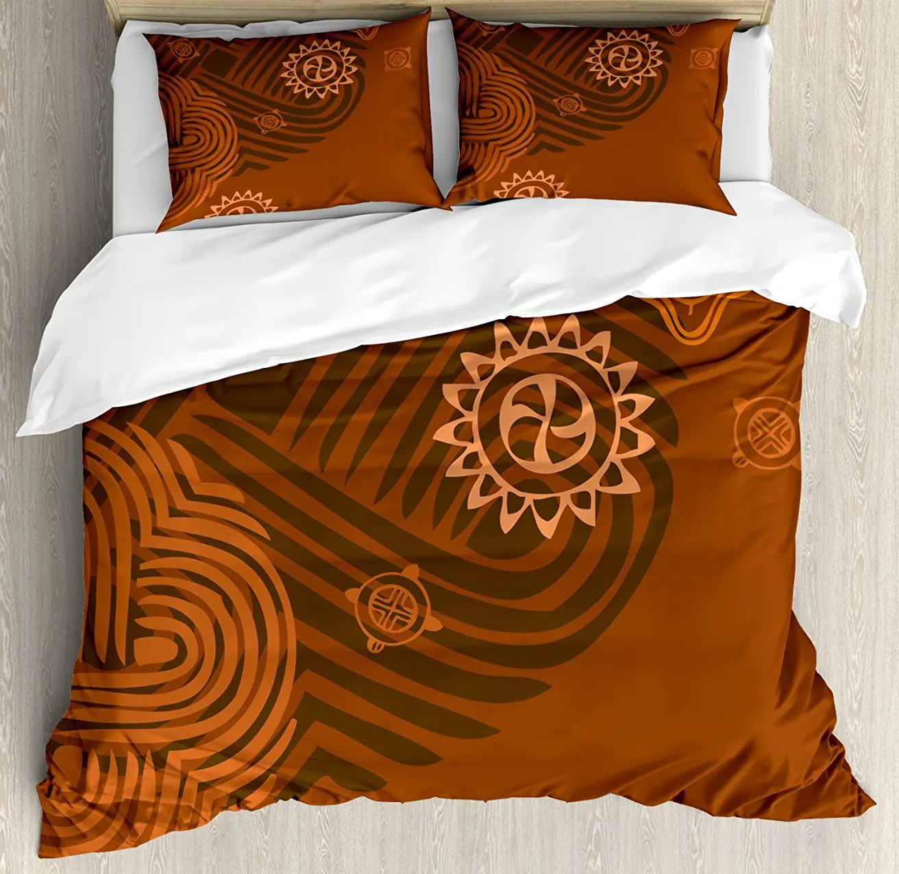 

Earth Tones Duvet Cover Set , Artistic Ethnic Composition with Floral Intricacy African Folk Details, 4 Piece Bedding Set