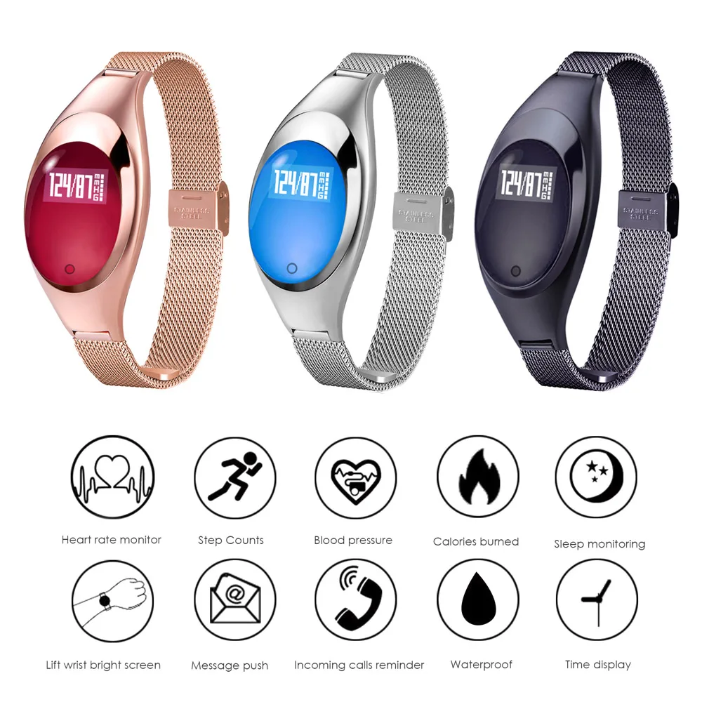 

Women Fashion BT Smart Watch Fitness Equipment Metal Wristwatch Bracelet High Definition LED Blood Pressure Fitness Equipments