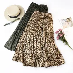 Модные женские туфли вельвет Leopard юбки Демисезонный пикантные коричневые дикие юбки отпуск поездки вечерние длинная юбка