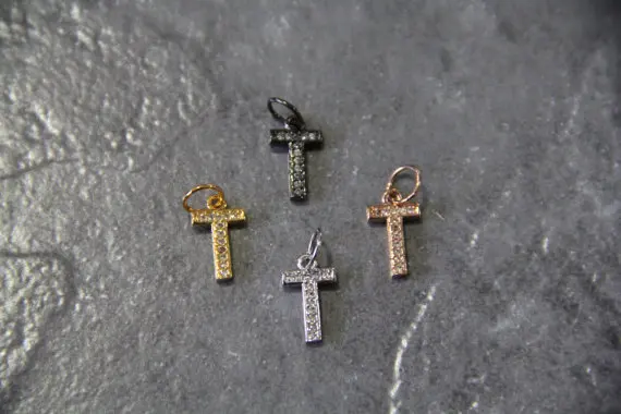 

CZ Micro Pave Letter "T" Charm with Jump Ring