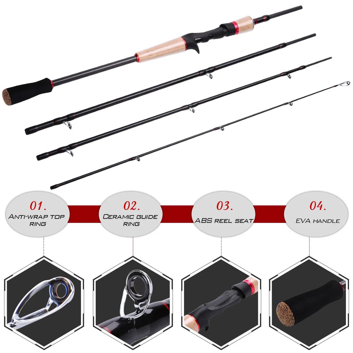 Sougayilang Fishing Rod Reel Combos - 4-pieces M Power Casting Fishing Rod Pole and 17+1BB Baitcasting Reel Kit Tackle Tools Set