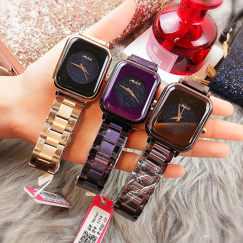 Лидирующий бренд, женские браслеты, квадратные наручные часы, кожаные хрустальные наручные часы, женские платья, женские кварцевые часы