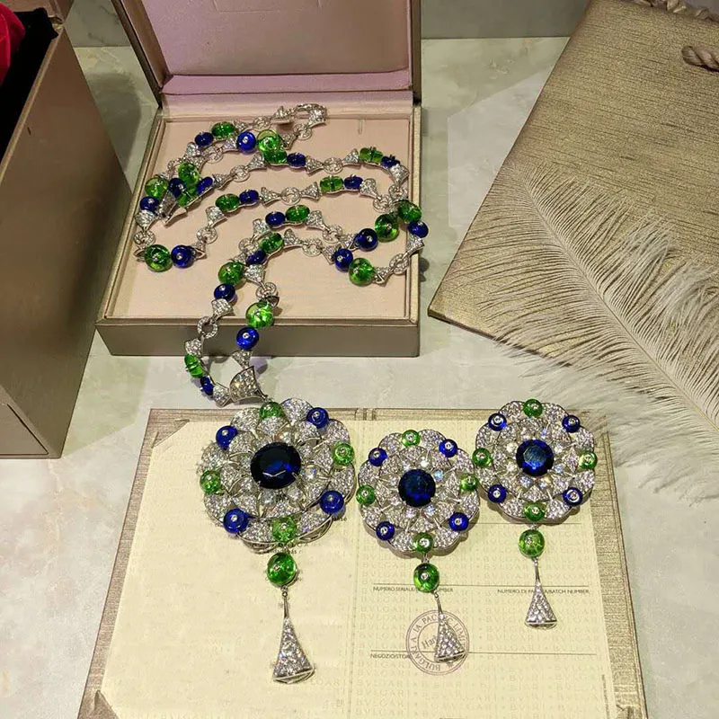 

Exaggerated Round Necklace Earrings Jewelry Set For Women Wedding Cubic Zirconia Crystal Personality Earring High END Jewelry
