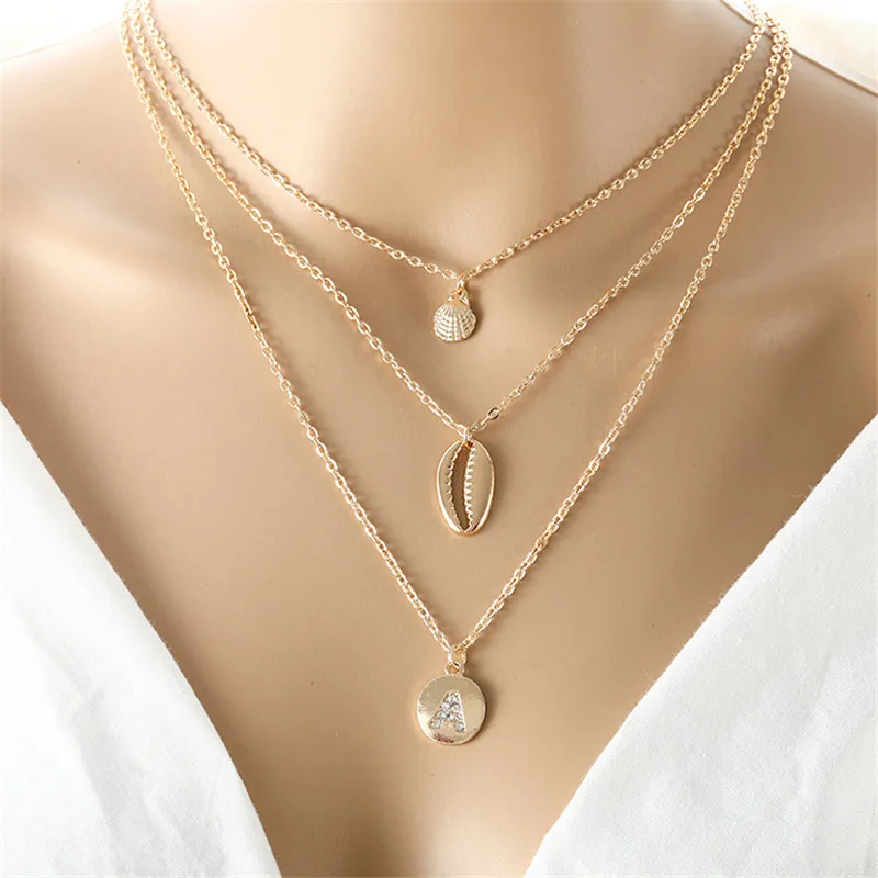 

Vintage Gold Color Carved Coin Shell Necklace Layered Necklace Pendant Personalized Women Choker Necklace LYN25