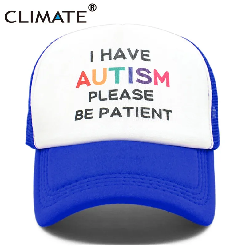 Климата аутизма детей Детская кепка, пожалуйста, будьте терпеливы, у меня аутизм Кепка-бейсболка аутистов детский с рисунком летняя сетчатая Кепка кепки в стиле хип-хоп - Цвет: Blue