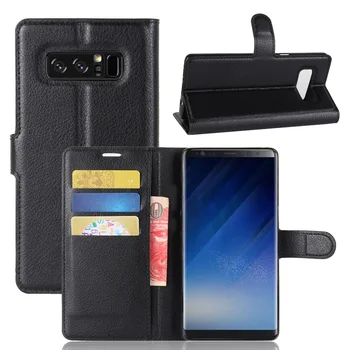 

100pcs/lot Lichi wallet PU Leather stand+TPU Cover Case with card slot For Samsung Galaxy Note 8