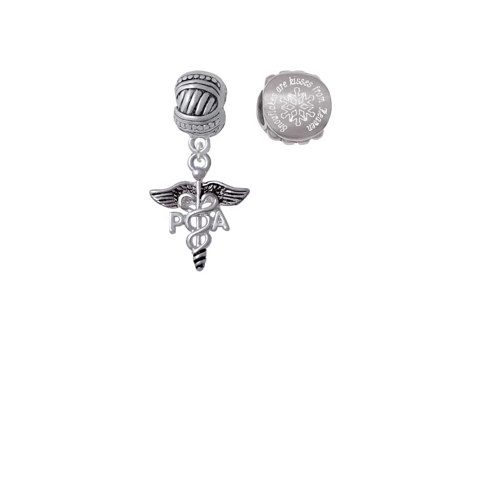 Silvertone Caduceus - PA Snowflakes are Kisses from Heaven Charm Beads (Set of 2)