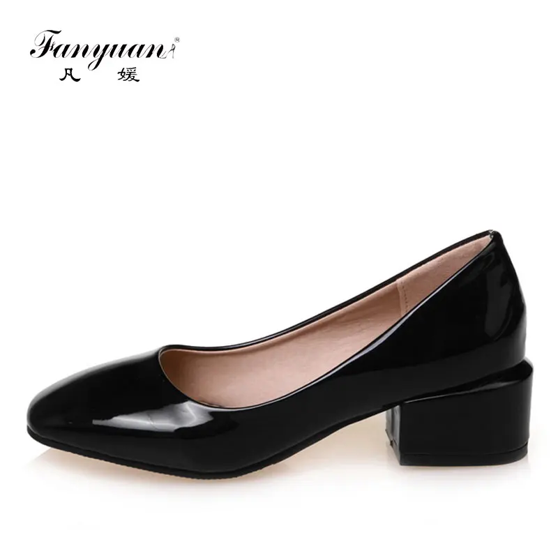 

Fanyuan 2018 Latest Comfortable Slip-on med Chunky heel ladies Pumps concise Solid Square toe Shallow Dress shoes for women