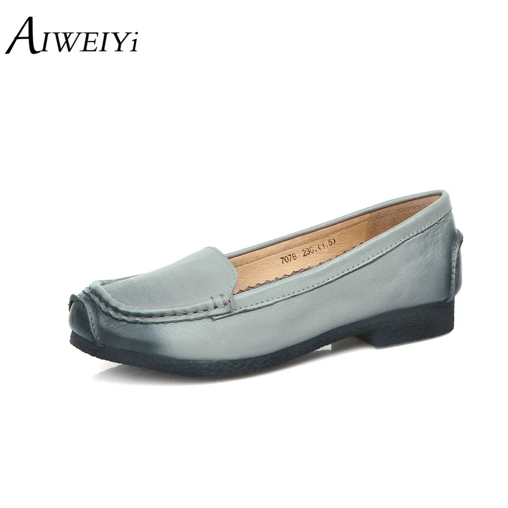 

AIWEIYi 2019 Genuine Leather Flat Shoes Woman Handmade Leather Loafers Cowhide Spring Autumn Casual Shoes Women Flats Shoes