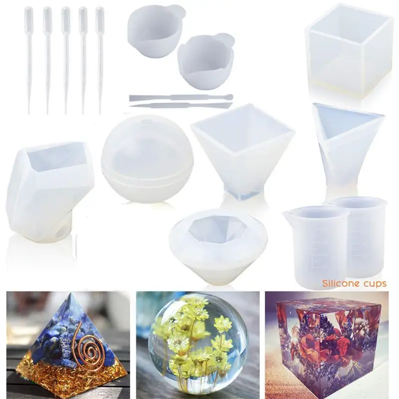 

1 Set Large Clear DIY Silicone Molds for Resin Soap Wax etc Epoxy Resin Mold Cube Pyramid Sphere Diamond Stone Resin Mold