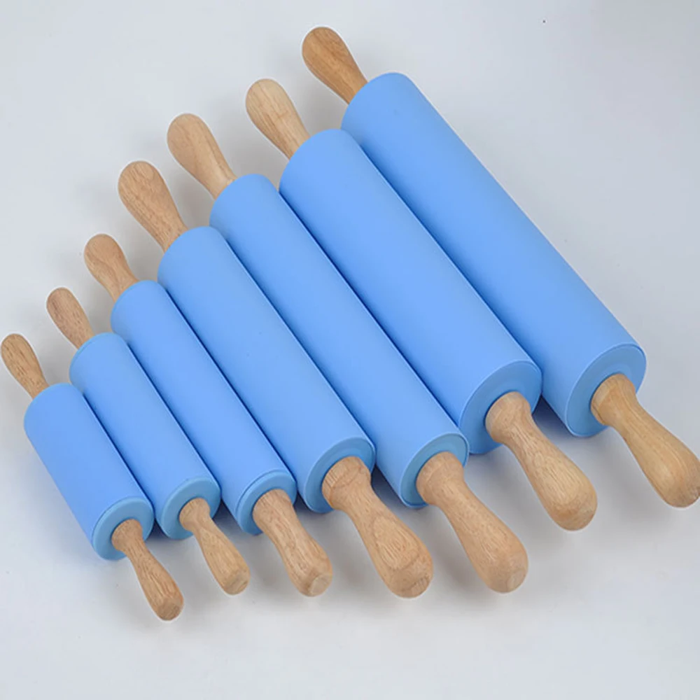 Новые тестораспродажи ролик силиконовые деревянные кухонные штифты дюймов Инструменты для выпечки муки прокатки 23 см ручка для приготовления антипригарного теста 4