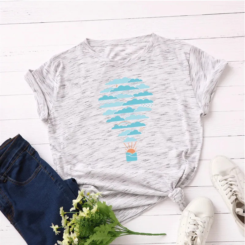 LXB Женская футболка с принтом в виде воздушных шаров размера плюс S-5XL, хлопок, круглый вырез, короткий рукав, летняя футболка, топы, Повседневная футболка - Цвет: LXB
