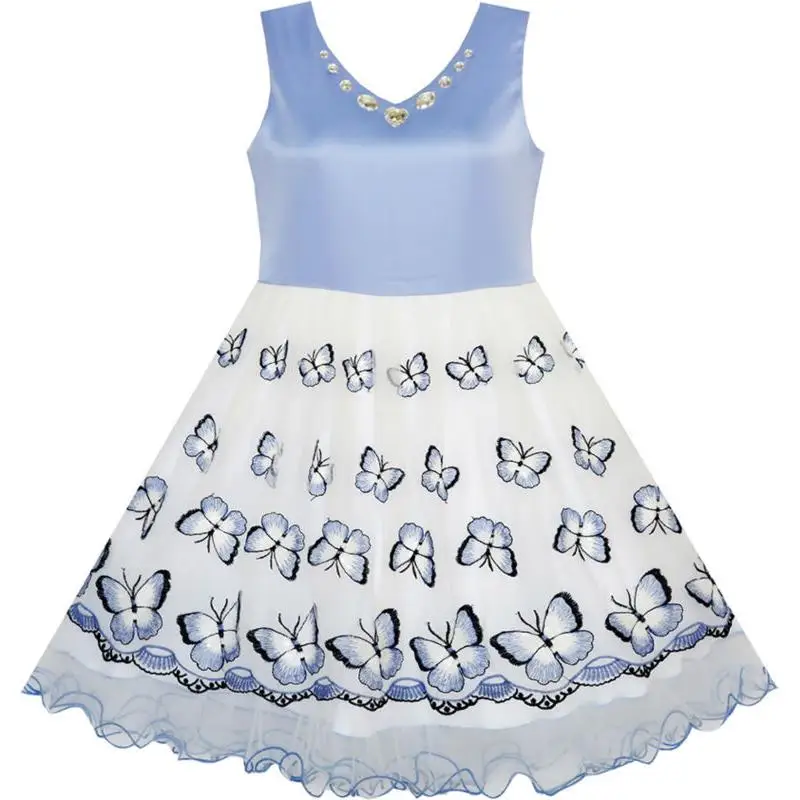 

Flower Girls Dress Embroidered Butterfly Diamond Pageant Wedding 2018 Summer Princess Party Dresses Size 7-14