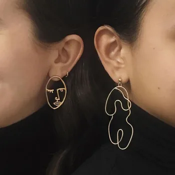 

New Fashion Body Statement Dangle Earrings For Women Moon Face Wire-Shaped Earrings Girls Bijoux Long Earrings