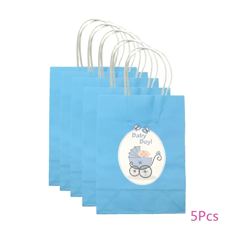 Chicinlife 5 шт мальчик девочка крафт бумажный пакет с ручками бумажные подарочные упаковочные пакеты день рождения коробочка для конфет на вечеринку - Цвет: Blue