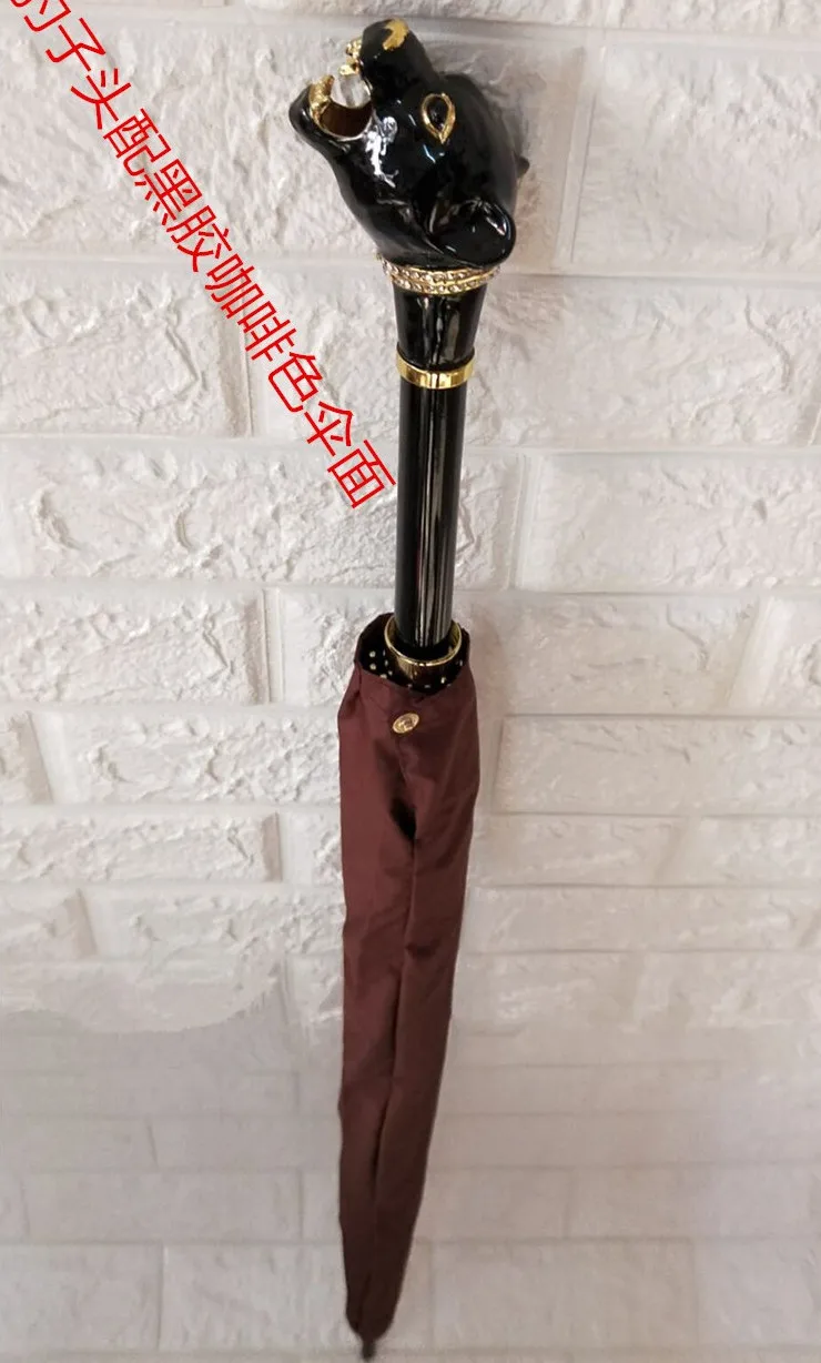 Креативный зонт в виде животного, женский и мужской Полуавтоматический зонт с длинной ручкой, элегантный мужской солнцезащитный зонт - Цвет: Brown