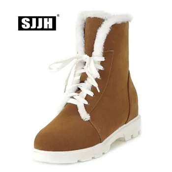 

SJJH Women Short Snow Boots with Round Toe Zip Plush Comfort Boots Winter Warm Casual Fashion Shoes for Girls Large Size A1376