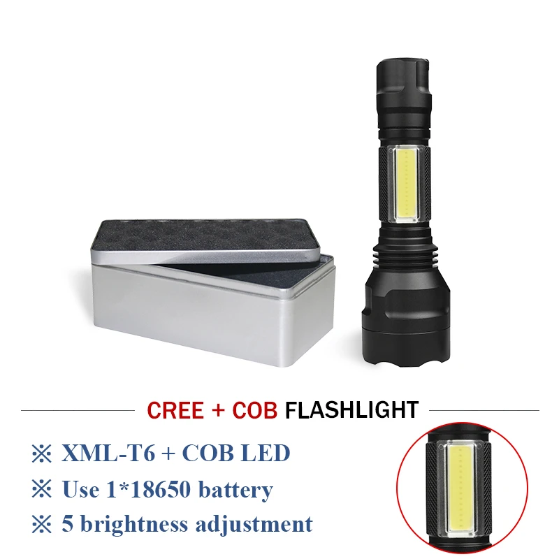 

portable flash light cob cree xml t6 tactical led flashlight torch for bicycle Camping lights penlight 18650 battery zaklamp