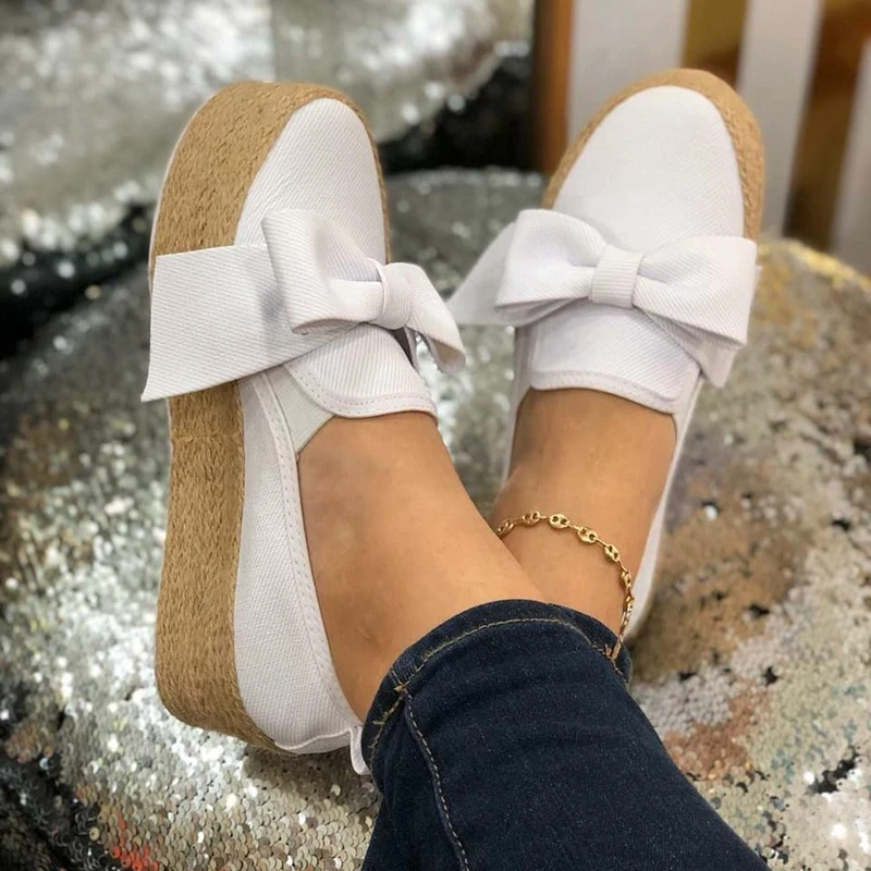 HEFLASHOR Espadrilles Women Flats Shoes Slip On Casual Ladies Shoes thick bottom Lazy Loafers Female Bow Tie Espadrilles