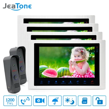 

10'' 4-wired 1200TVL Video Door Phone Intercom Doorbell Security Access System Wide View Lens Motion Detection Voice Message 2-4