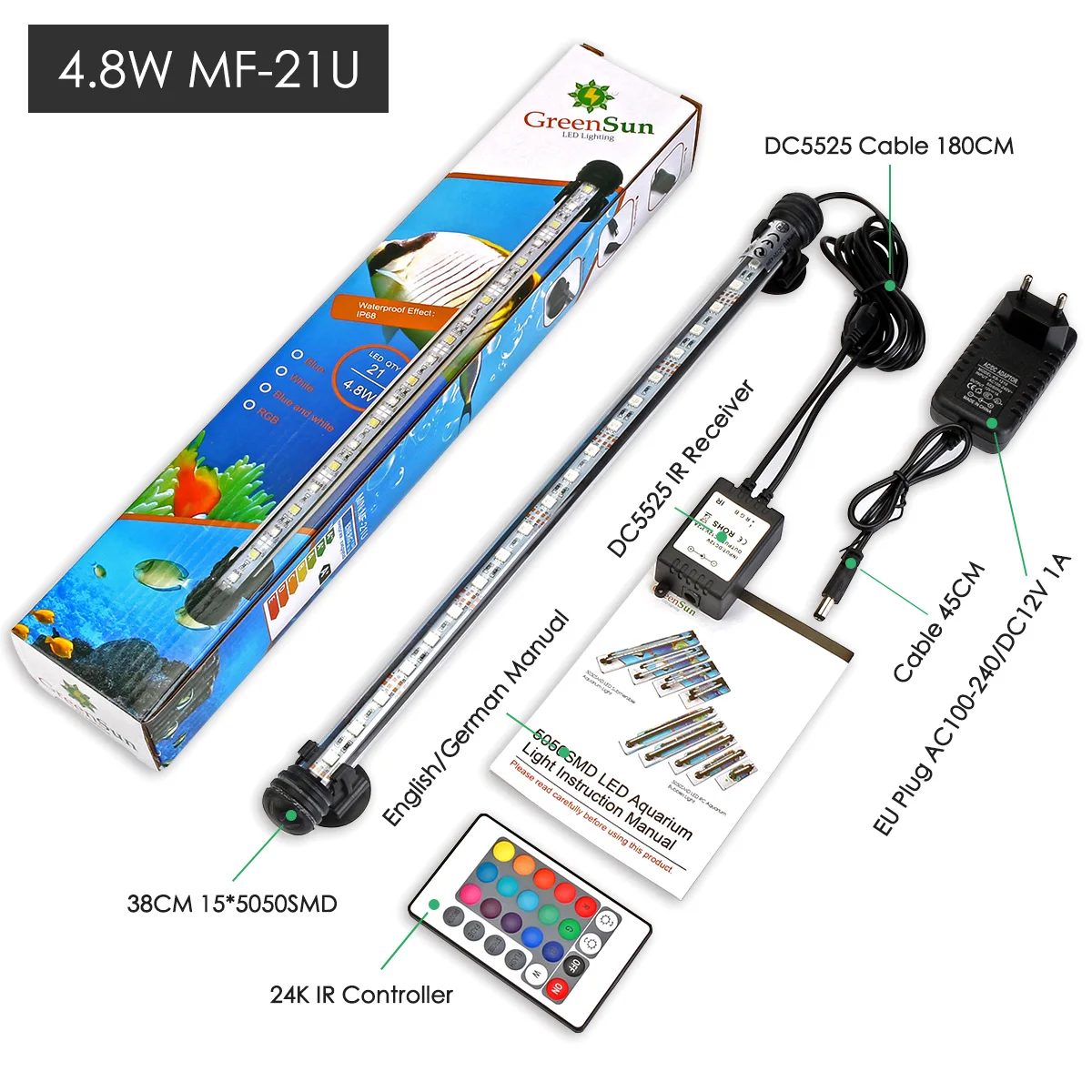 Водонепроницаемый аквариумный светильник ing RGB дистанционный светильник для аквариума 5050 SMD светодиодный светильник для аквариума - Цвет: EU Plug 38CM