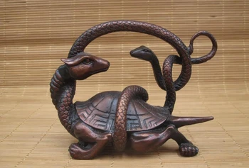 

9.5CM Chinese FengShui Bronze Snake Turtle Basaltic -God Beast Statue