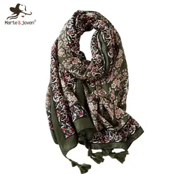 Marte и Joven богемный Цветочный принт осень-зима теплый шарф для Для женщин негабаритных темно-зеленый шарфы пашмины для женщина долго платок