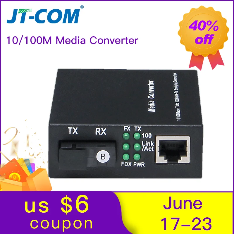 

1Pair 10/100M Media Converter SC Fiber to Ethernet Single Mode Simplex rj45 Fibra Optica/Optical Transceiver GPON/OLT 40KM 25KM