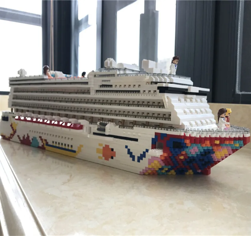 Роскошный круизный лайнер, корабль, большая белая лодка, сделай сам, алмаз, Мини Строительные микро блоки, кирпичная игрушка, детский подарок, RK7800