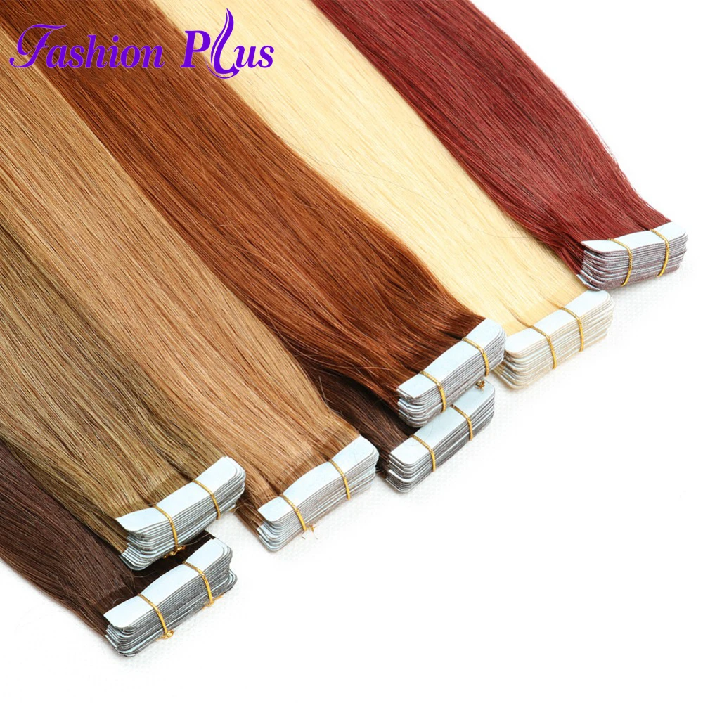 

Fashion Plus Tape In Human Hair Extensions Double Drawn Remy Human Hair Tape Extensions 20PCS/Set Full Head Straight 16-26inch