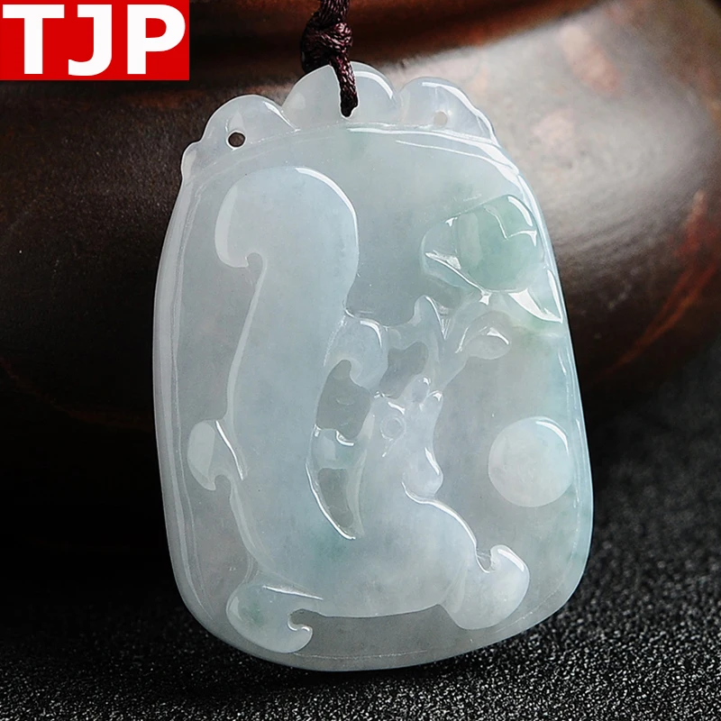 

Natural A cargo emerald Dragon and Phoenix ABX8142 pendants genuine Myanmar jade necklace men and women Included certificate