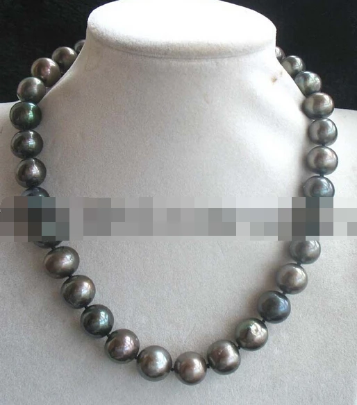 

N Bigger! freshwater pearl black near round beads 12.5-14mm necklace Discount AAA
