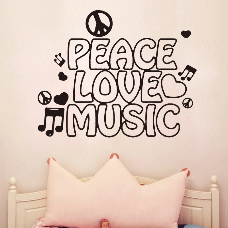D432-Peace-Love-and-Music-Note-Lovely-Study-Kid-Child-Vinyl-Decal-Art-Wall-Quote-Sticker