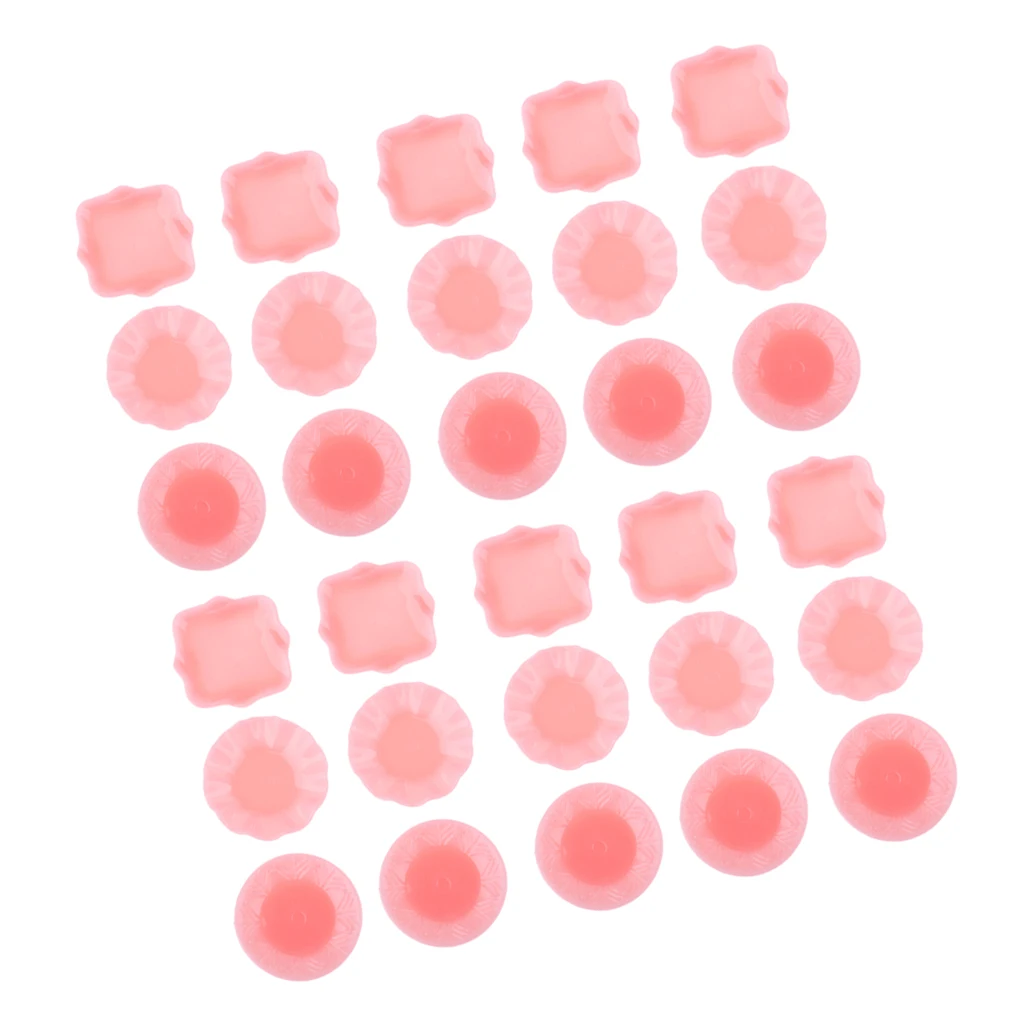 MagiDeal 30pcs Dollhouse Miniature Tableware Plastic Dish Set Kitchen Utensils 1/6 Doll House Decor - Pink