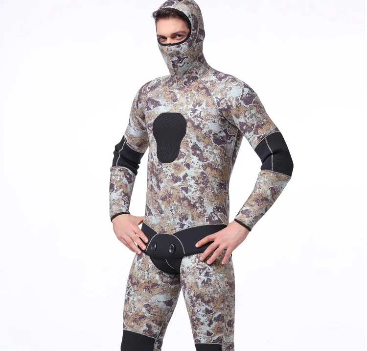 2 шт мужские 5 мм камуфляжные гидрокостюмы с капюшоном для дайвинга и подводного плавания Mimetic Подводная охота свободный полный костюм мокрого костюма