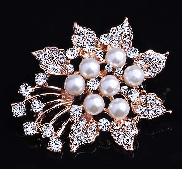 Luxury Wedding Brooches For Women Flower Design Rhinestone Simulated