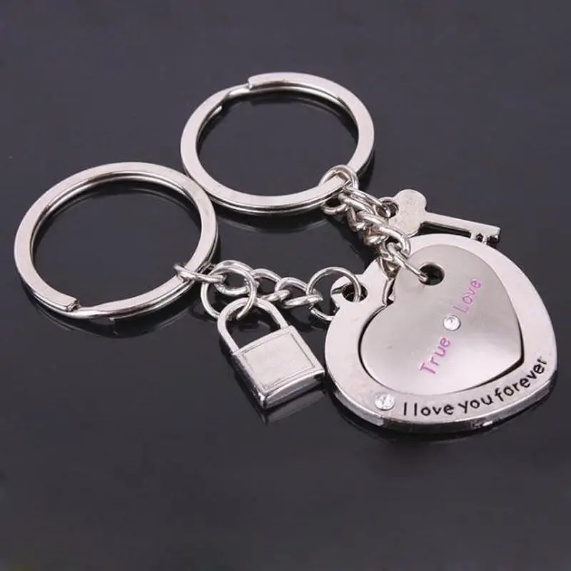 2Pcs/set Love Heart Keyring Couple Keychain Key Ring New Fashion gift