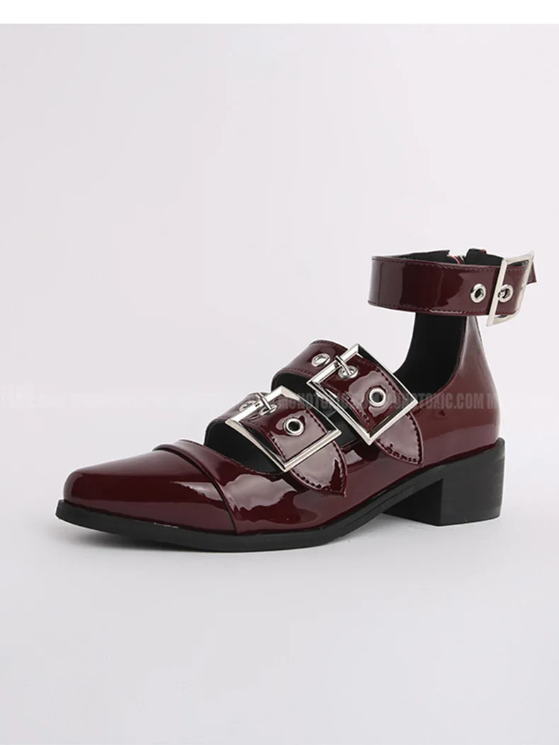 Обувь в британском стиле ретро; женские летние босоножки с острым носком и пряжкой; модная женская обувь на толстом квадратном каблуке
