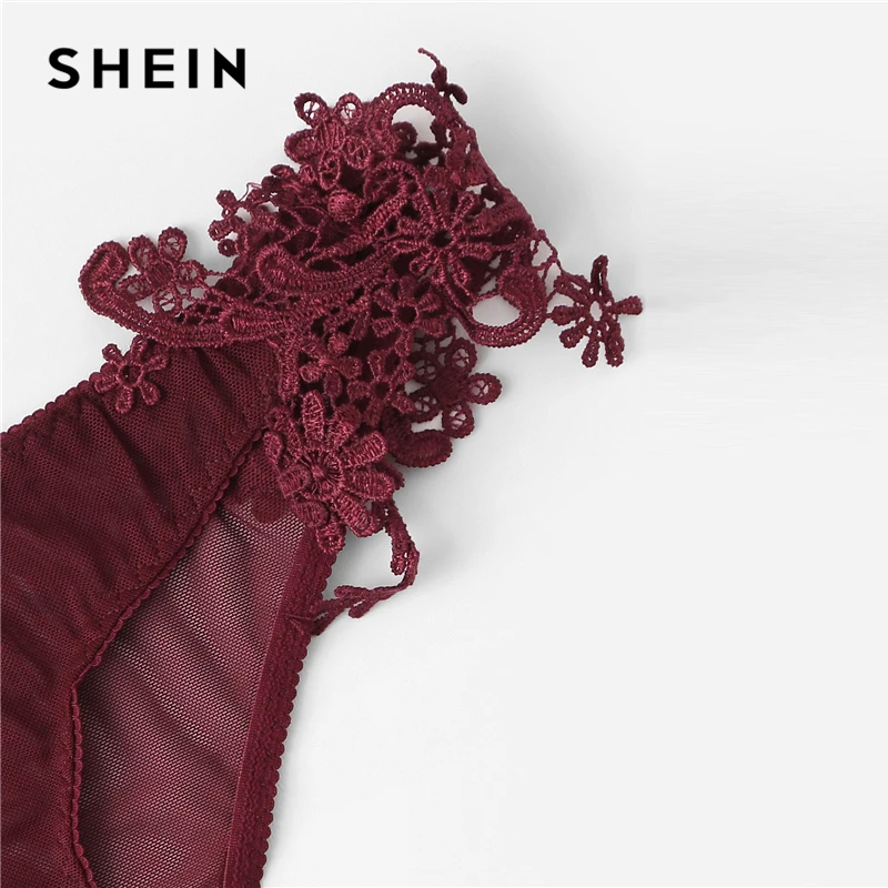 SHEIN Burgundy Sexy Appliques Detail Lace Lingerie Set With Choker Summer Women Wireless Bra and Briefs Underwear Lingerie Sets SHEIN Burgundy Sexy Appliques Detail Lace Lingerie Set With Choker Summer Women Wireless Bra and Briefs Underwear Lingerie Sets