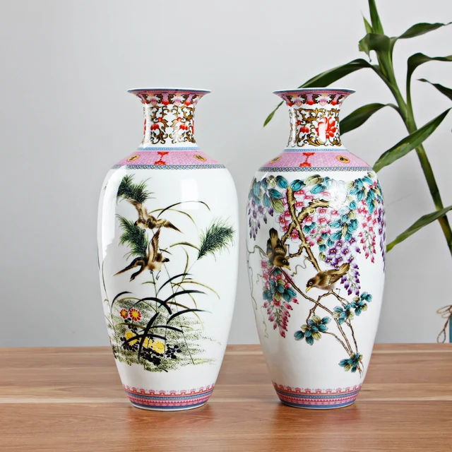 Antique Jingdezhen Vintage Eggshell Ceramic Vase Desk Accessories Crafts Pink Flower Traditional Porcelain Chinese Vase 4