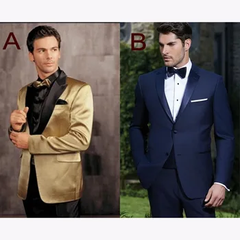 

New gold satin Groom Tuxedo 2017 men Suit Custom Made Groomsman Mens Wedding Prom Suits Bridegroom terno masculino Jacket+Pants)