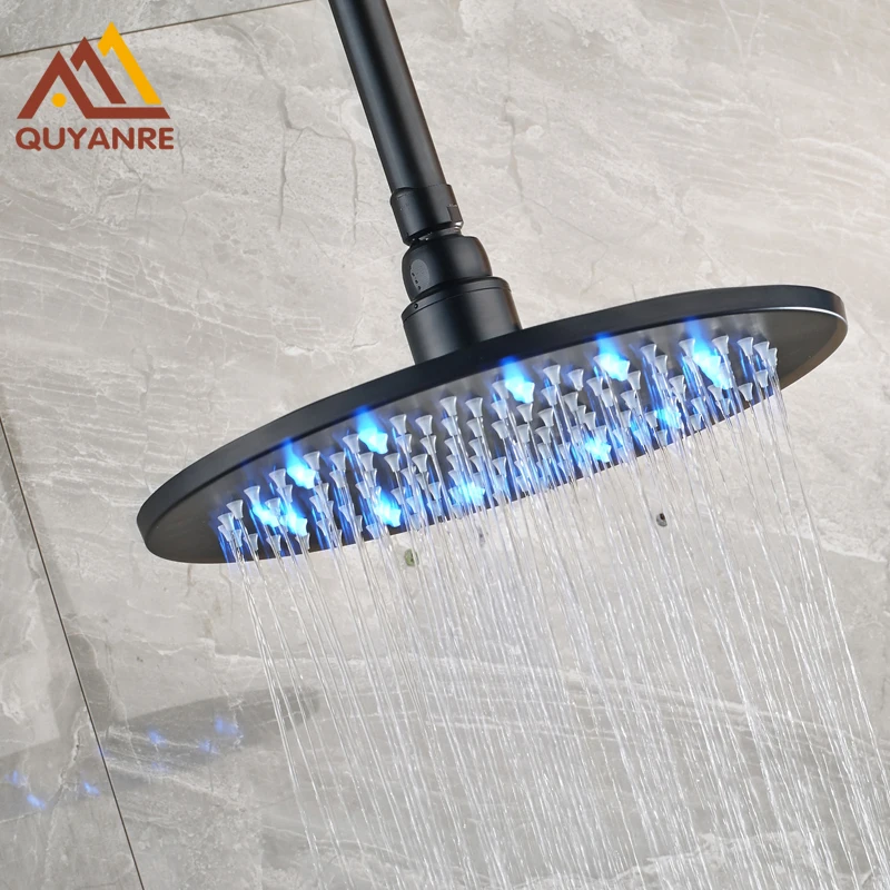 

Free Shipping Black Color Showerhead Led Light Round without Arm Rainfall Bathroom Head