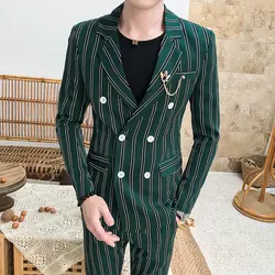 2019 Весенняя новинка Повседневное Тонкий полосатый костюм Мода джентльмен бизнес для мужчин двубортный костюм